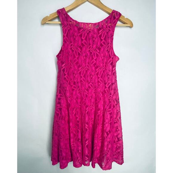 Free People Miles of Lace Mini Dress Hot Pink Sz XS Boho Layer Sleeveless beach - Picture 7 of 7